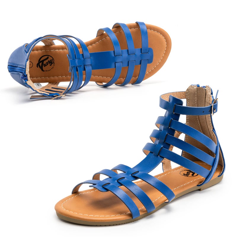Trary Women's Sandal, Comfortable Gladiator Sandals Ankle Strap Flats Sandalias Para Mujer Beach Sandals Wide Width Open Toe Cross Strappy Sandals for Women Dressy Summer - Image 2